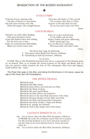 Pew Cards for the Benediction of the Blessed Sacrament