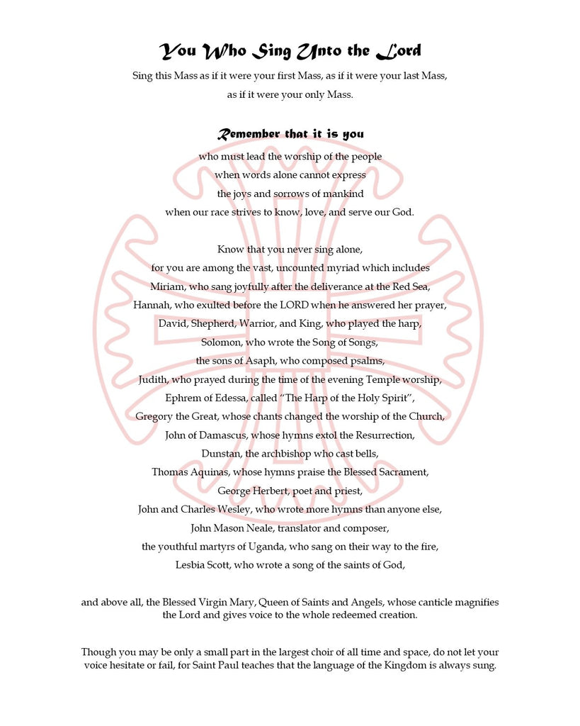 You who sing unto the Lord (Print) For choir members $4.00