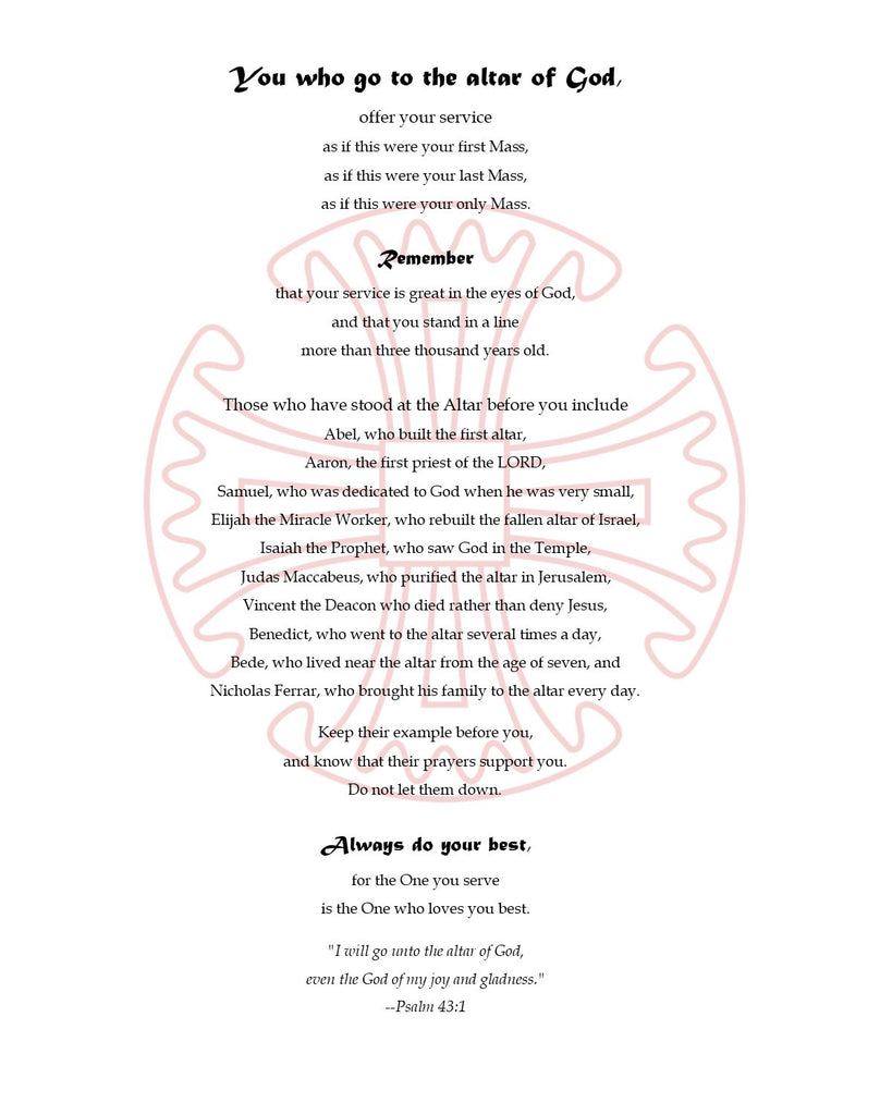 You who serve at the Altar  of God  (Print) for Altar Servers  $4.00