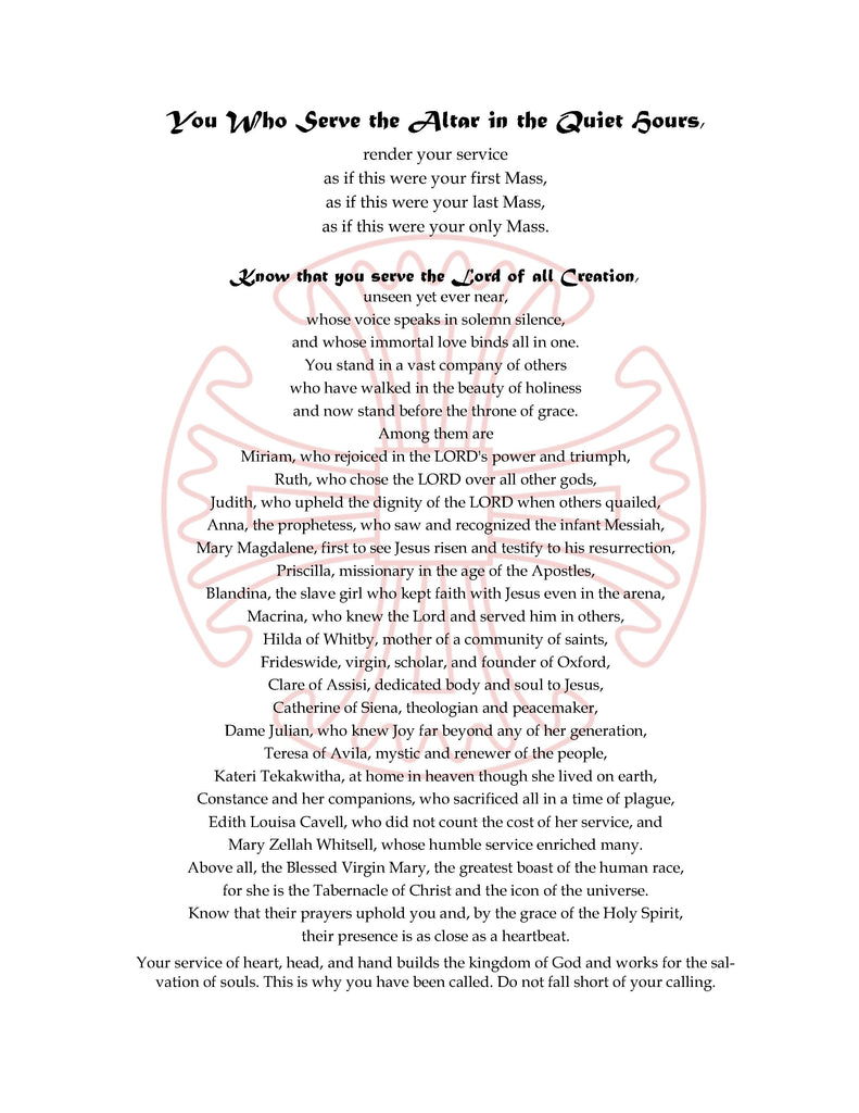 You who go to the Altar of God  (Print)  For Altar Guild Members  $4.00