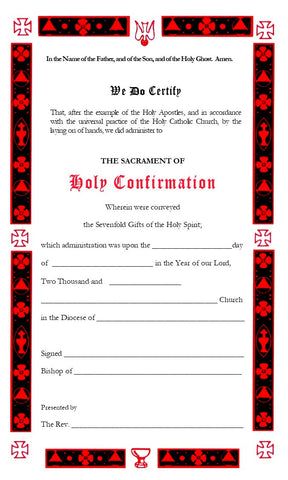 Traditional Holy Confirmation Certificate  12 for $12.00