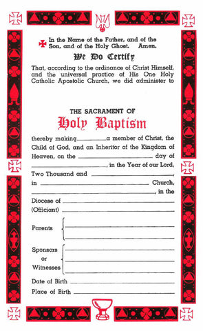 New 20_______  Traditional Baptism two sided Certificates 12 for $12.00
